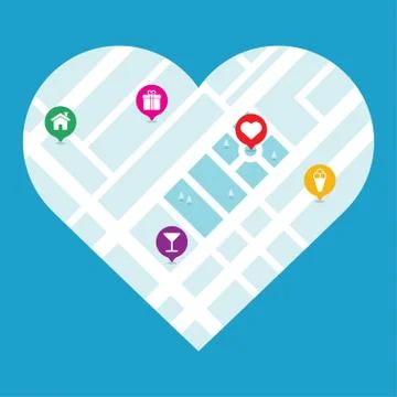 City map in heart shape Illustrazione stock
