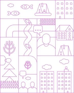 City map linear pattern seamless. cartoon Town backgrund. Vector texture Stock Illustration