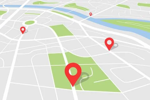 City map with location. Vector town plan with pin for gps route. Cartography 스톡 일러스트