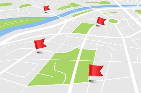 City map with location. Vector town plan with pin for gps route. Cartography 스톡 일러스트