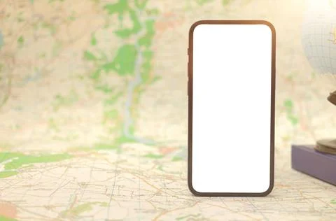 City map navigation app mockup or concept with paper map and the globe on the Stock Photos