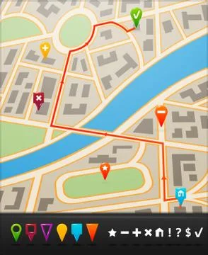 City map with navigation icons Stock Illustration