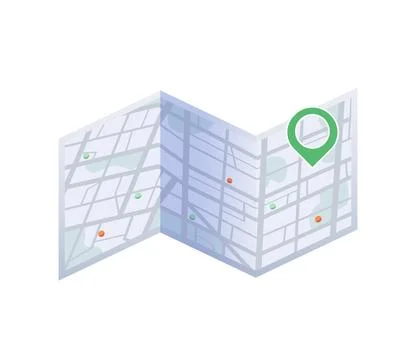 City map navigation with location marker, guide, and exploration for tourists Stock Illustration