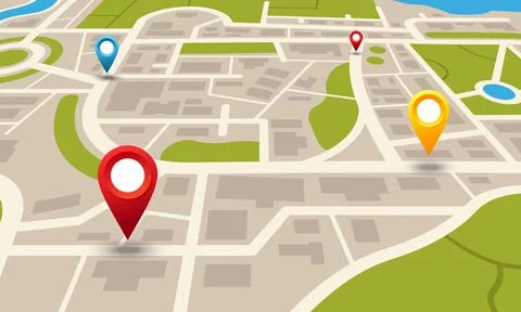 City map. Navigation plan with pointers. Location and transport moving direction Ilustración de archivo