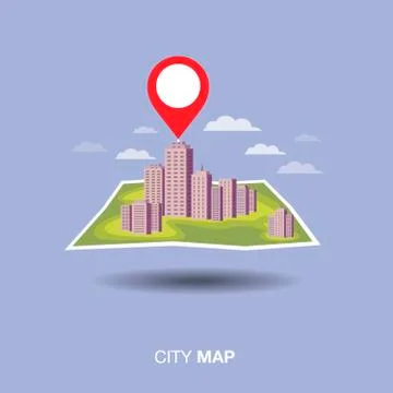 City map. pin ,flat design Stock Illustration