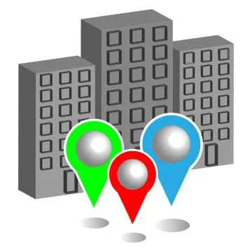 City with map pointers. Gps concept. Ilustración de archivo