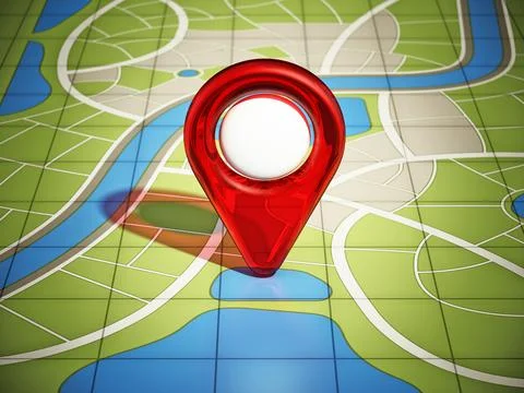 City map with red GPS marker. 3D illustration Stock Illustration
