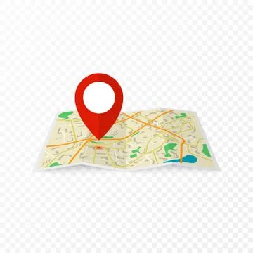 City map with red marker pin. Abstract city map design. Stock Illustration