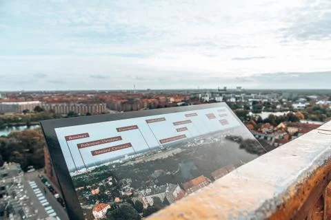A city map with reference points marked on it on background of Copenhagen, De Stock Photos