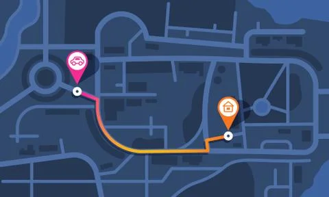 City map route. Flat GPS navigation map with streets parks and river, simple map Ilustración de archivo