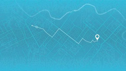City map with route marked by white line. Perspective view on gps navigation. Stock Illustration