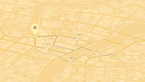 City map with route options between marked points. Vector illustration. Stock Illustration