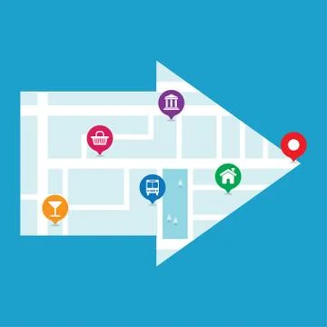 City map in shape arrow Stock Illustration
