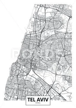 City map Tel Aviv, urban planning travel vector poster design: Royalty ...