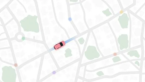 City map top view with car icon and location signal zones. Vector illustration. Stock Illustration