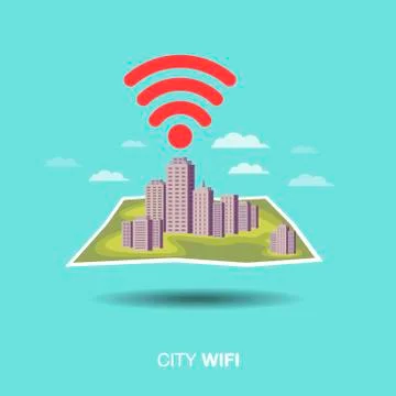 City map, wifi , flat design icon Stock Illustration