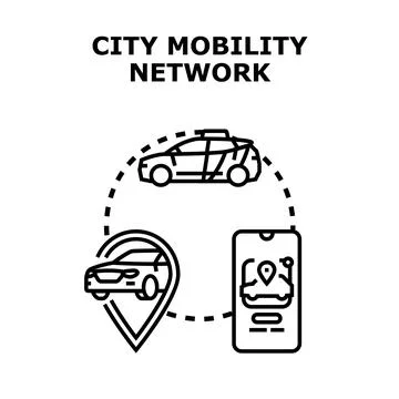 City mobility network concept with ride sharing app Stock Illustration