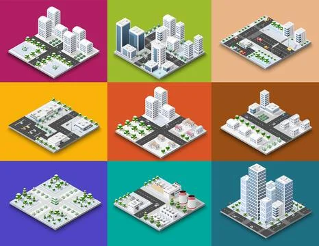 City module creator isometric concept of urban Ilustración de archivo