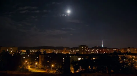 City in the Moonlight Stock Footage 25886482
