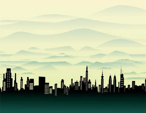 City in the mountains Stock Illustration
