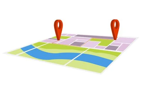 City navigation map with two red location pointer pins flat vector 스톡 일러스트