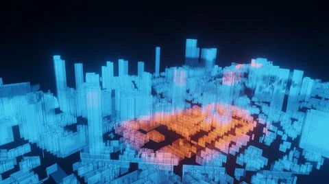 City neon data science sci fi Stock Illustration