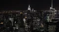 City Night Aerial View of Illuminated Empire State Building, NYC Skyline HD Footage