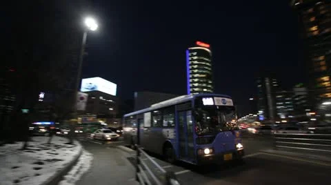 City Night Bus Stock Footage 12673216