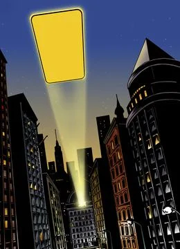 City at night with flash of light in the sky Stock Illustration