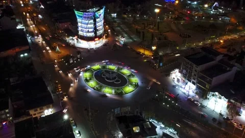 City Night Hyper Lapse Aerial Footage, City Square Time Lapse shot with Drone Stock Footage 166320029