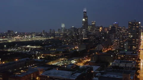 City night lights. Night Chicago aerial view Stock Footage 176187260