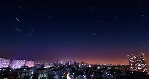 City night starry sky time-lapse Stock Footage 198517739
