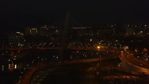 City Night Timelapse. Cargo Container Terminal And Busy Traffic On Highway. Stock Footage 85268096