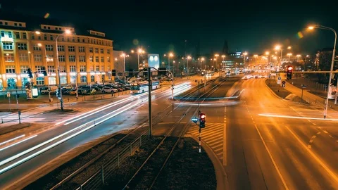 City by night wroclaw Stock Footage