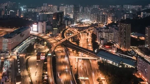 City Nightscape Drone Time-Lapse Stock Footage 324768440