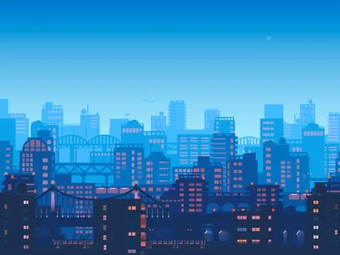 City at night.Vector town in flat style design.Panorama of the big city at night Stock Illustration