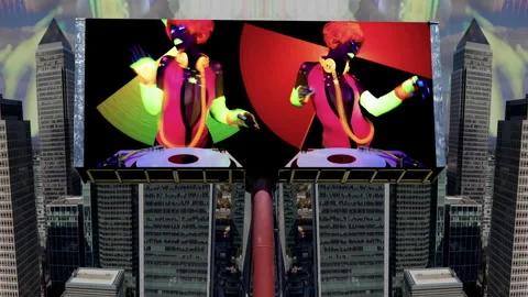 City with overlayed code and data and billboard with disco dancer Stock Footage 315451202