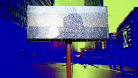 City with overlayed code and data and billboard with sunrise dancer Stock-Footage 315452682