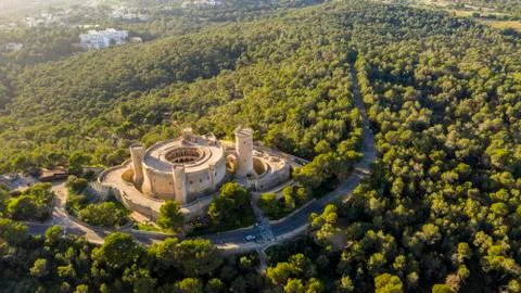 The city of Palma de Mallorca and Bellver castle, Spain Stock Photos