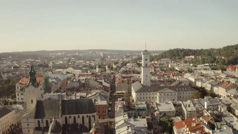 City panorama from above. Lviv, an old European city Stock Footage