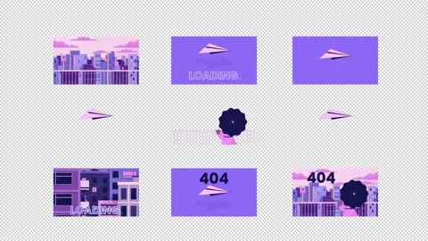 City paper airplane flight in loading 404 error cartoon animation pack Stock Footage 345046695