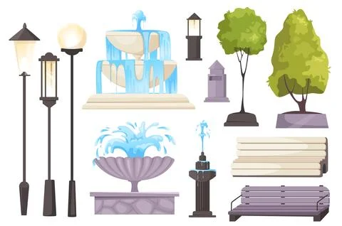 City park elements set graphic elements in flat design. Bundle of different t Stock Illustration