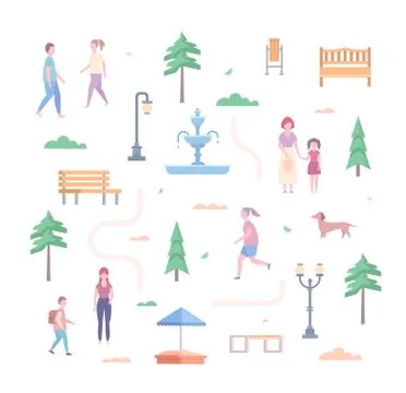 City park elements - set of modern flat design style objects Ilustración de archivo