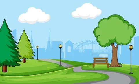 City park scene background Ilustração Stock