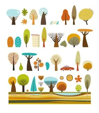 City park set Ilustración de archivo