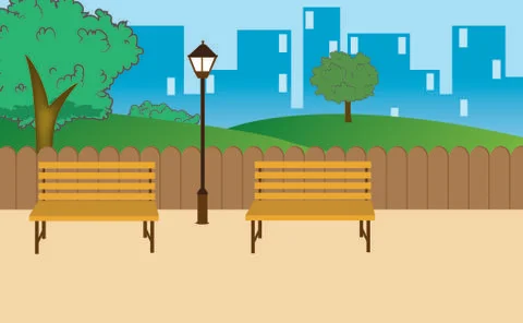 City Park with skyline in Background Ilustração Stock