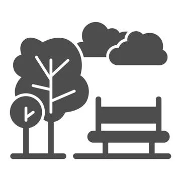 City park solid icon, nature concept, trees, sky and bench sign on white Stock Illustration