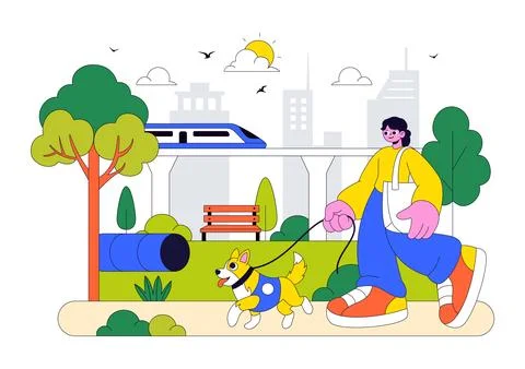 City Park Vector Illustration Featuring Urban Green Space, Family Picnic, P.. Stockillustratie