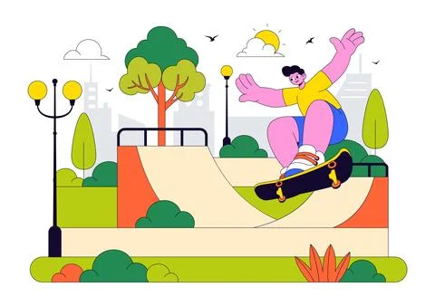 City Park Vector Illustration Featuring Urban Green Space, Family Picnic, P.. Stockillustratie