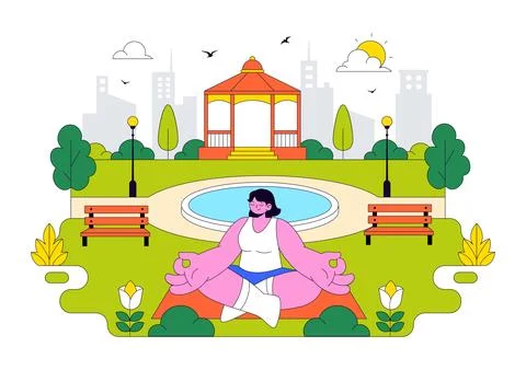 City Park Vector Illustration Featuring Urban Green Space, Family Picnic, P.. Stockillustratie